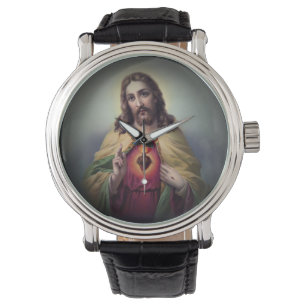 Montre Jésus avec le coeur sacré rougeoyant
