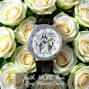 Montre Jésus avec un regard serein