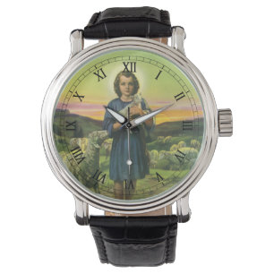 Montre Jésus-Christ berger vintage avec agneau bébé
