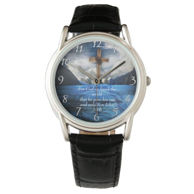 Montre Jésus dans l'eau ondulante Jean 3:16 (devant)