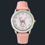 Montre jeune fille personnalisée de noël de rennes roses<br><div class="desc">joli renne rose noël fille personnalisée Regarder</div>