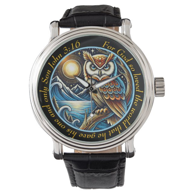 Montre John 3:16 Majestic Owl Timepiece Nature Faith (devant)
