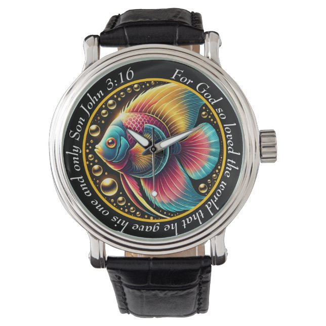 Montre John 3:16 Vibrant Fish Timepiece Ocean Faith (devant)