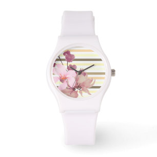 Montre Joli Bleu Coloré Floral rayé