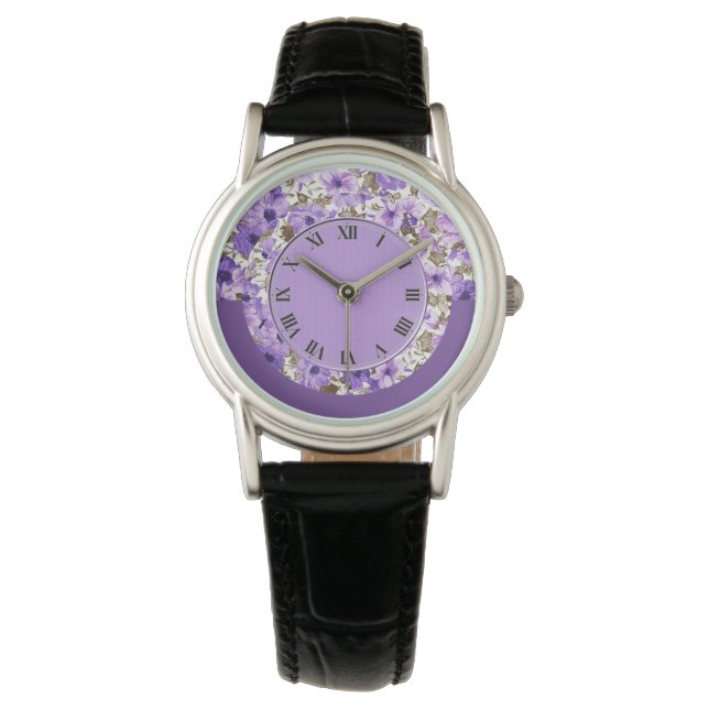 Montre Joli bracelet à poignets floraux violets et blancs (devant)