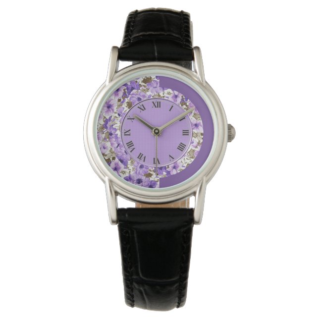 Montre Joli bracelet à poignets floraux violets et blancs (devant)