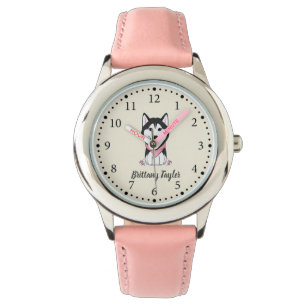 Montre Joli chien husky noir et blanc mignon