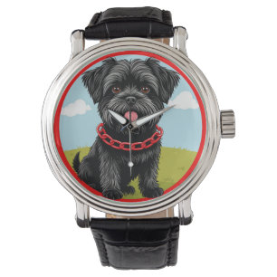 Montre Joli chien noir avec collier rouge dans le style c