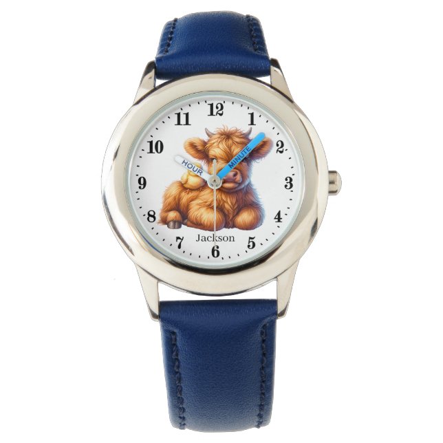 Montre Joli garçons vache de haute terre ajouter nom (devant)