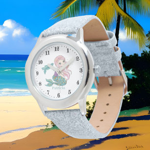 Montre joli imaginaire de sirène de plage nom d'ajout