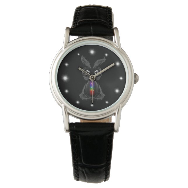 Montre Joli lapin noir avec Soul arc-en-ciel Chakra (devant)