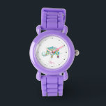 Montre Joli monogramme d'éléphant floral coloré<br><div class="desc">Un cadeau parfait pour une petite fille qui aime les éléphants et la parties scintillant. Illustration florale colorée d'éléphant à bébé avec un nom personnalisable.</div>