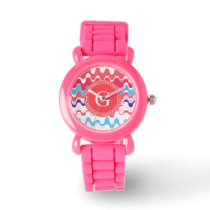 Montre Joli monogramme motif rose rouge abstrait