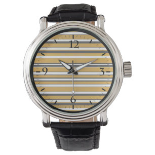 Montre Joli noir blanc rayures dorées look