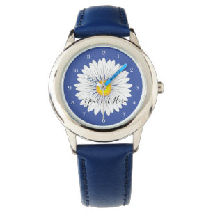 Montre Joli petit marguerite enfants Bleu acier inoxydabl