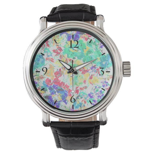 Montre Joli puzzle à motif floral abstrait (devant)