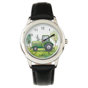 Montre Joli tracteur vert ferme aquarelle enfants