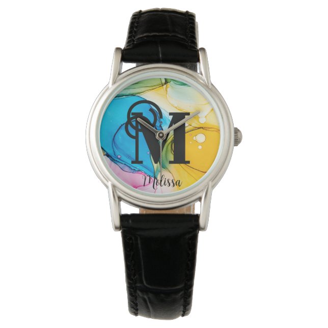 Montre Jolie alcool arc-en-ciel Encre Nom du monogramme (devant)