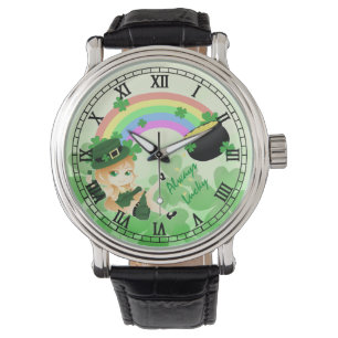 Montre Jolie chibi irlandais leprechaun fille avec pot d'