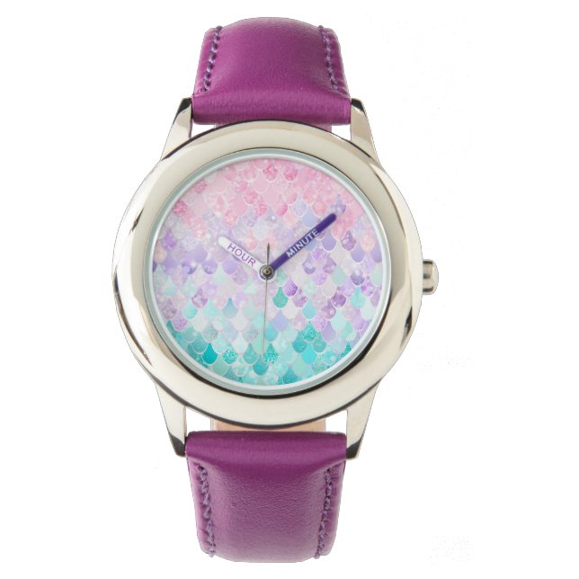Montre Jolie Filles De Sirène Bijoux Pour Enfants, Rose,  (devant)