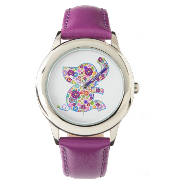 Montre Jolie Fleurs Rétro Style Cartoon Eléphant (devant)