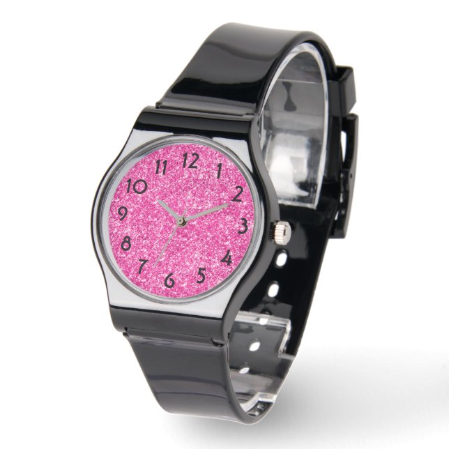 Montre Jolie Parties scintillant de luxe Hot Pink (Angle)