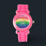 Montre Jolie Parties scintillant Rainbow Girls<br><div class="desc">Un arc-en-ciel coloré peint à la main dans des couleurs vives et joyeuses ravira votre journée ! Ce design est un design original peint à la main que j'ai ajouté à chaque transition de couleur une parties scintillant de couleur assortie. Un grand cadeau pour les anniversaires, les filles ados, ou...</div>