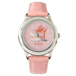 Montre Jolie petite fille avec agneau pour les filles