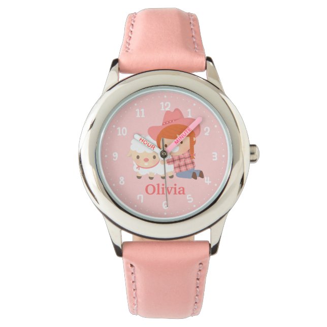 Montre Jolie petite fille avec agneau pour les filles (devant)
