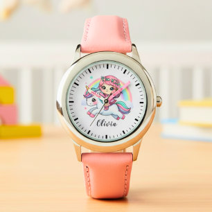 Montre Jolie petite fille sur licorne