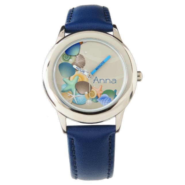 Montre jolie plage de coquillages océaniques design perso (devant)