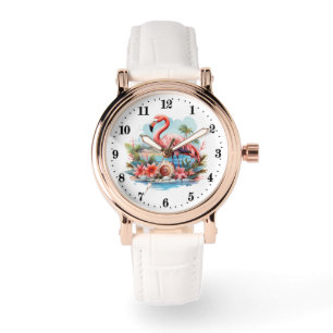 Montre Jolie plage rose flamingo dames