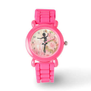 Montre Jolie Silhouette Ballerina sur rose roses Ballet