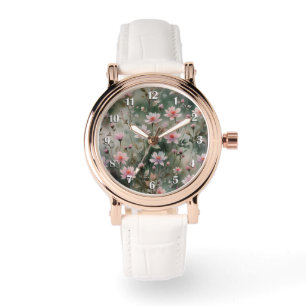 Montre Jolies chiffres blancs Fleur sauvage