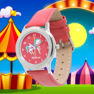 Montre Jolies filles carousel cheval ajouter nom
