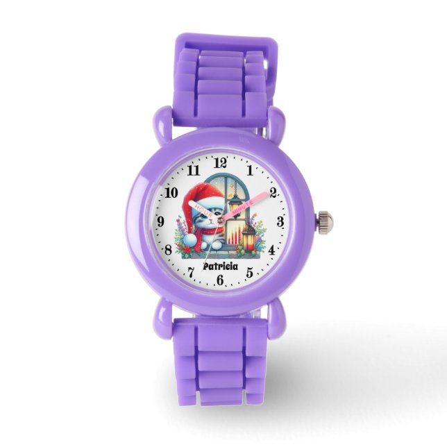 Montre Jolies filles chat de Noël ajouter le nom (Recto)