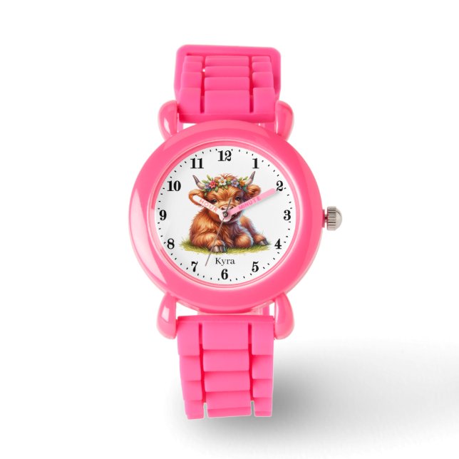 Montre Jolies filles Highland cow ajouter nom (Recto)