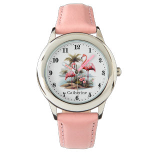 Montre Jolies filles rose flamingo ajouter nom