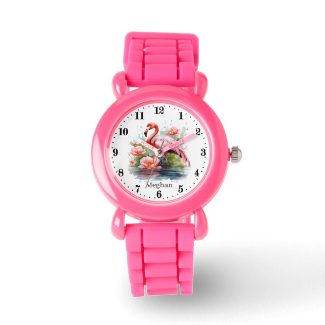 Montre Jolies filles rose flamingo ajouter nom (Recto)