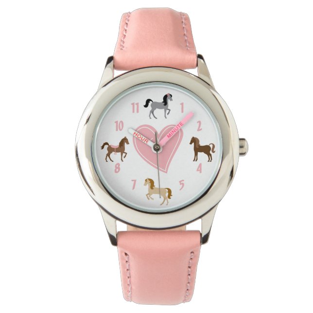 Montre Jolies poneys et Cheval de Coeur Rose (devant)