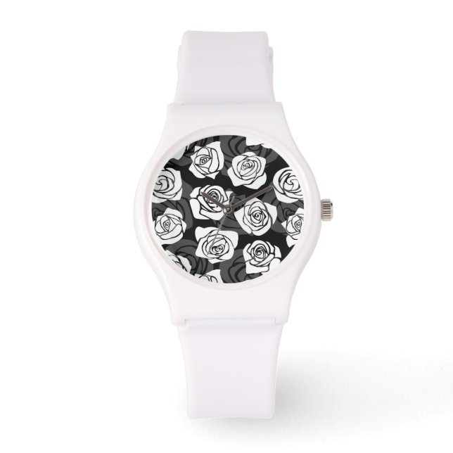 Montre Jolies roses Vintages en noir et blanc (Recto)