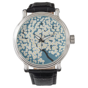 Montre Jolis Fleurs Blanches Fleurissent Arbre Art