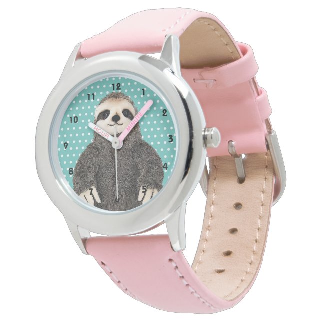 Montre Jote Sloth Motif animal rose enfant (Incliné)