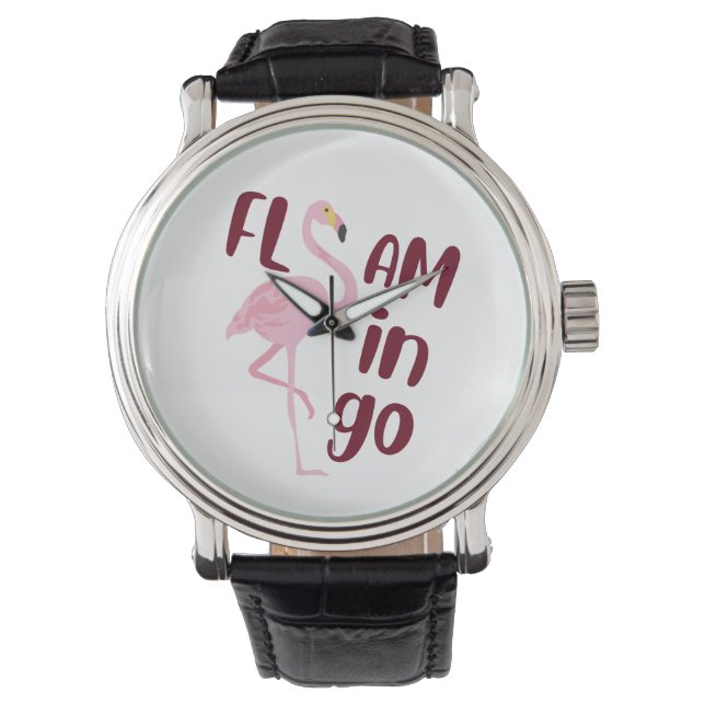 Montre Jouer Flamant rose rose Typographie Art (devant)