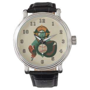 Montre Joueur de baseball vintage, Catcher avec Mitt