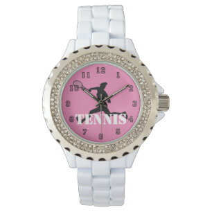 Montre Joueuse de tennis Silhouette rose, noir, blanc