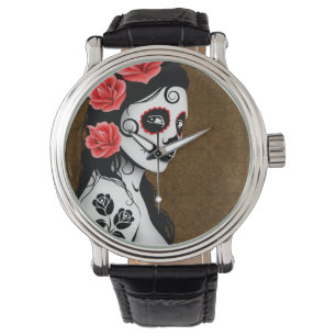 Montre Jour de la fille morte de crâne de sucre - brun