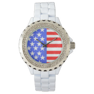 Montre Joyeuses étoiles d'anniversaire sur le drapeau