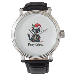 Montre Joyeux Catmas Chat Noir Lumière de Noël Xmas Famil