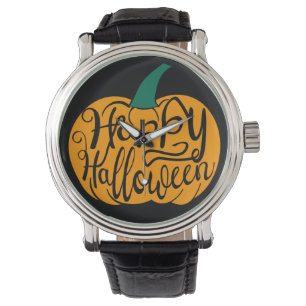 Montre Joyeux Halloween lettrage sur citrouille sculptée